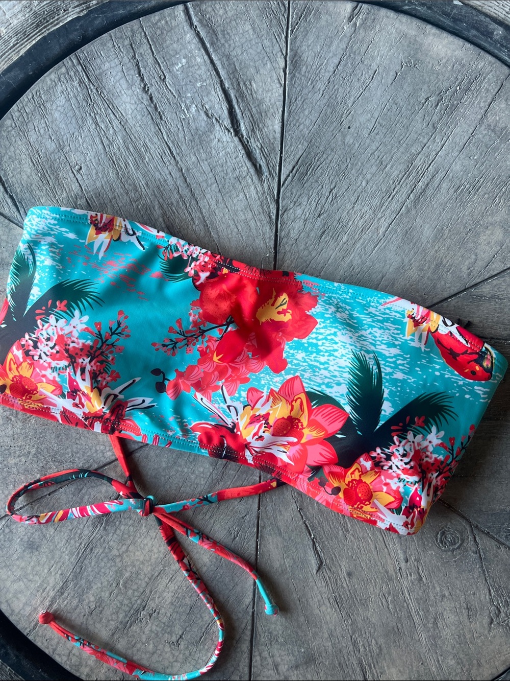 Floral Bandeau Swim Top - Turquoise & Red medium B37